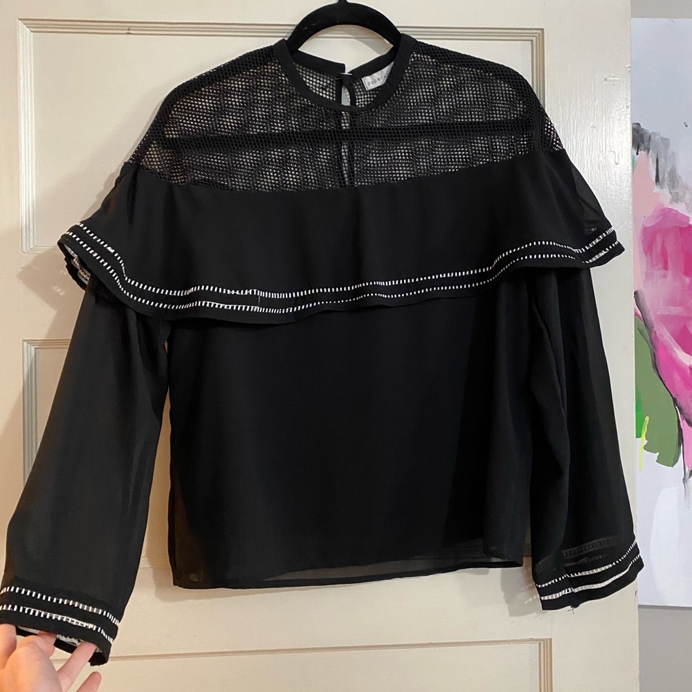 Black Frill Ruffle Blouse Mesh - Picture 2 of 3